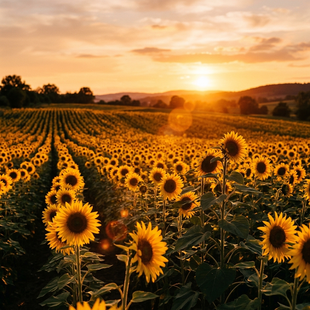 Sunflower field at golden hour