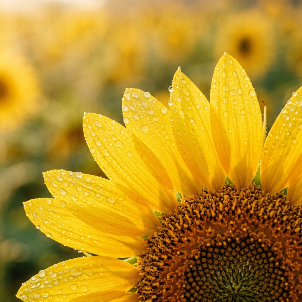Morning dew on sunflower petals