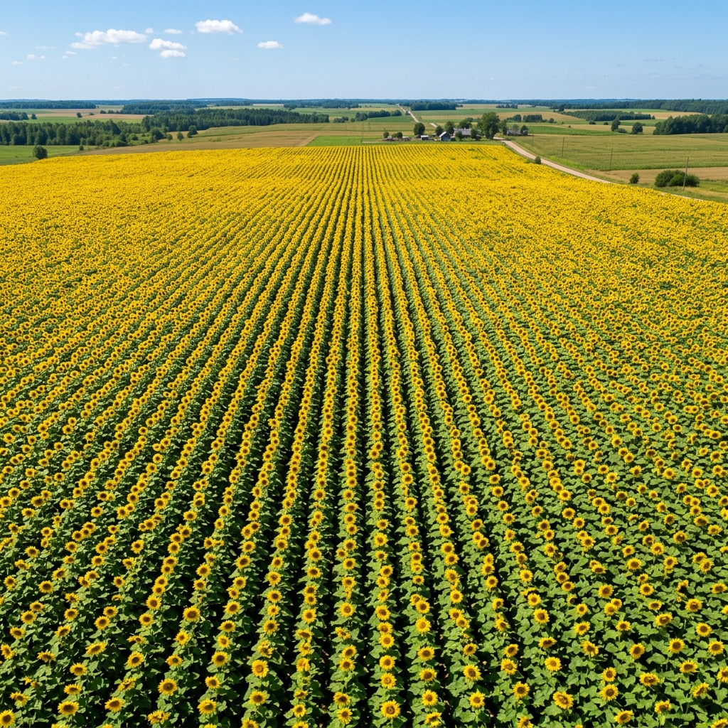 Aerial view of sunflower field at noon